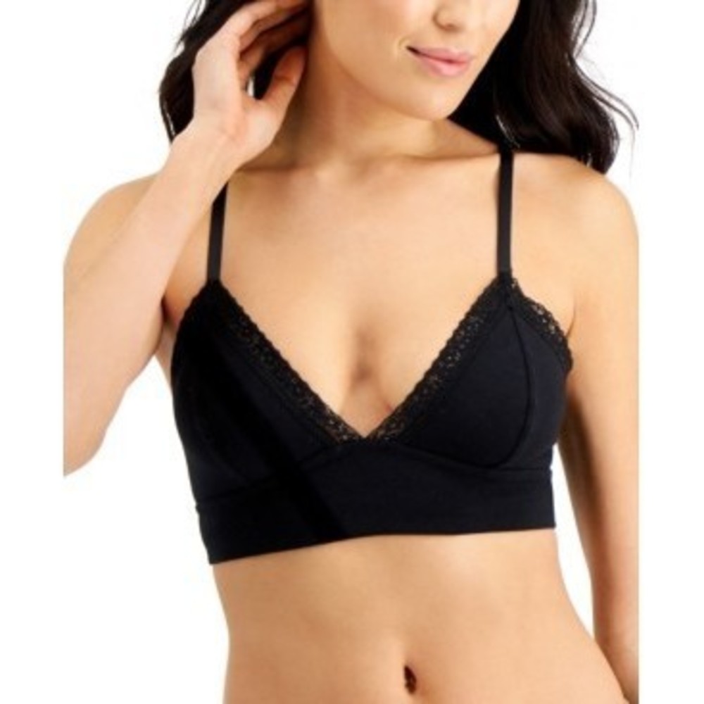 Jenni Bralette Deep Black Cotton/Spandex Wide Lace Trim, XXL